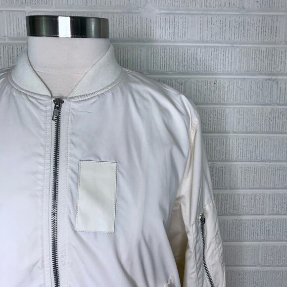 JOA Womens Large L Full Zip Bomber Jacket Cream Off White Casual Zippered Detail - Picture 5 of 7